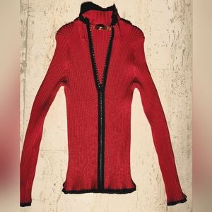 Beautiful Belldini ribbed  high neck cardigan with rhinestone zipper size large